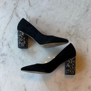 Aldo Suede Black Rhinestone Heel Pumps